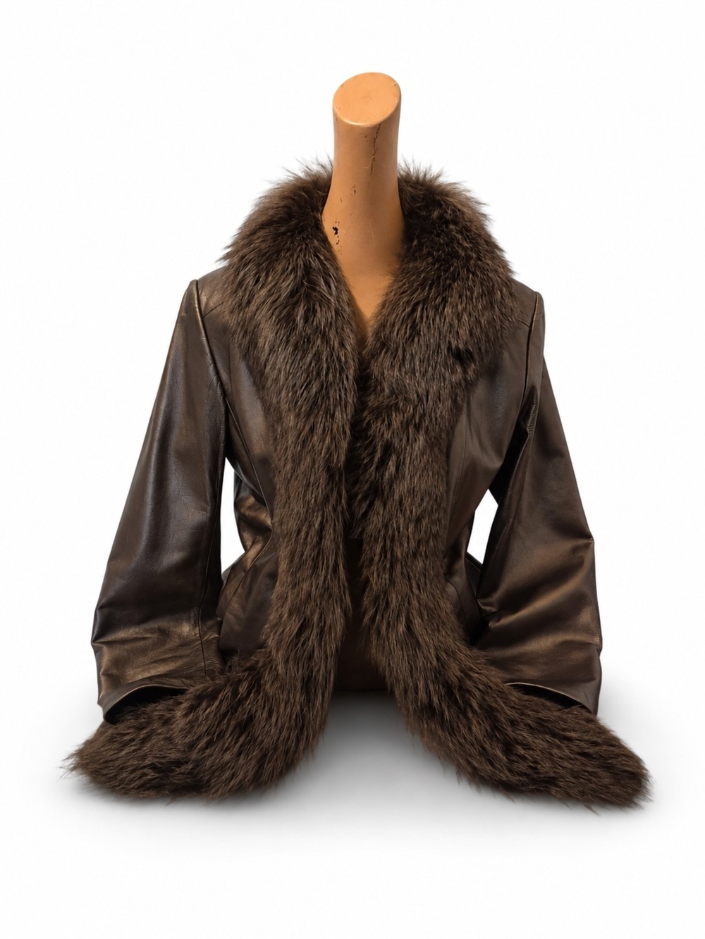 Marvin Richards Dark Brown Leather Jacket W/ Fur - Medium